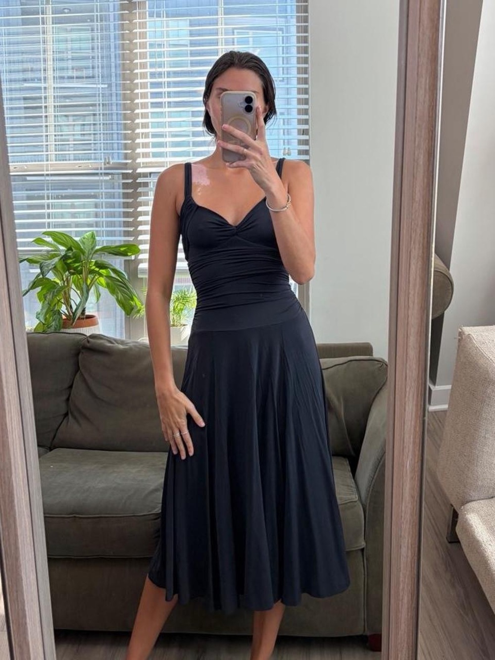 BCBGMaxazria black stretchy midi dress
